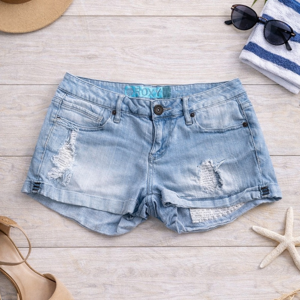 Roxy Light Blue Distressed Denim Cutoff Shorts - Great for Summer